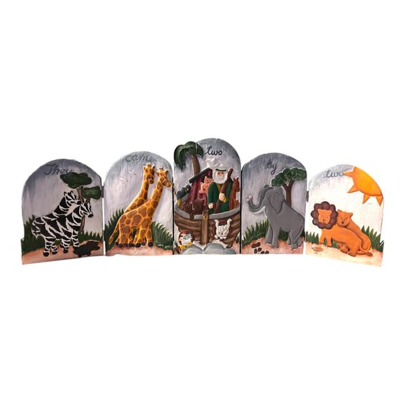 Wooden 5-Panel Tabletop Folding Noah's Ark Nursery Decor - Picture 2 of 8
